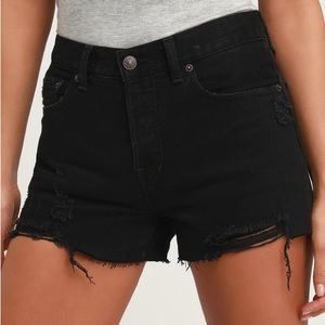 Free People Sofia Black Distressed Denim Shorts